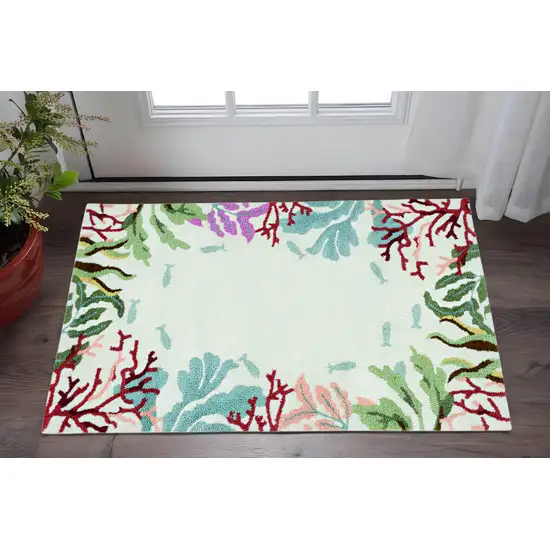 Blue Red And Green Fish and Coral Hand Tufted Area Rug Photo 1