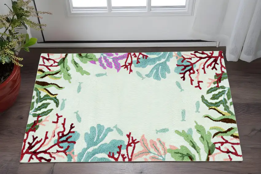 Blue Red And Green Fish and Coral Hand Tufted Area Rug Photo 1