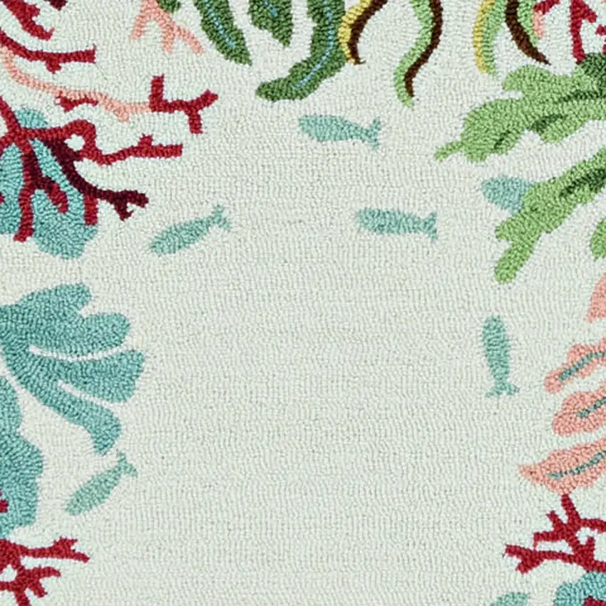 3'X5' Ivory Hand Hooked Bordered Coral Reef Indoor Area Rug Photo 2
