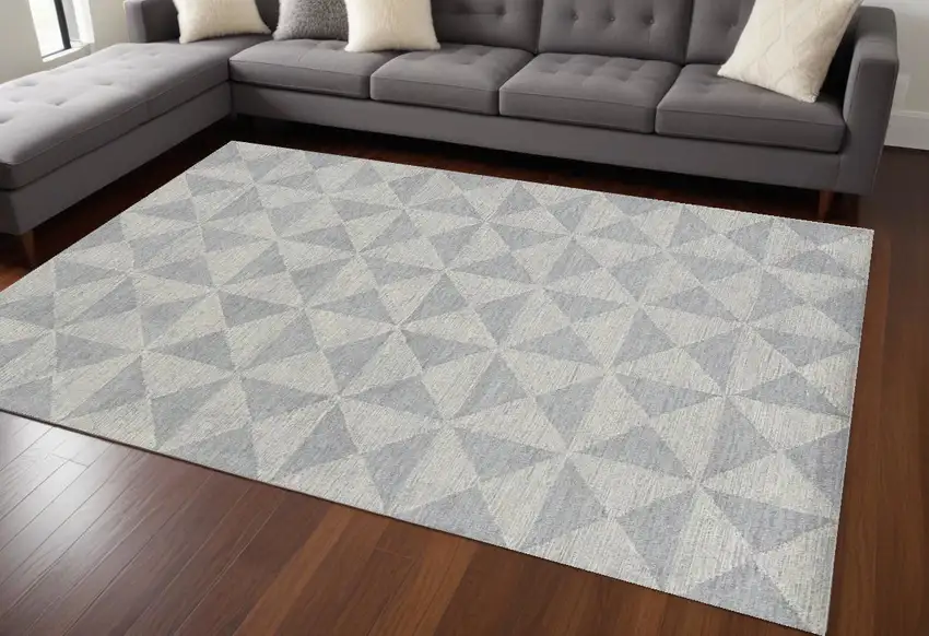 Ivory Hand Tufted Space Dyed Geometric Indoor Area Rug Photo 1
