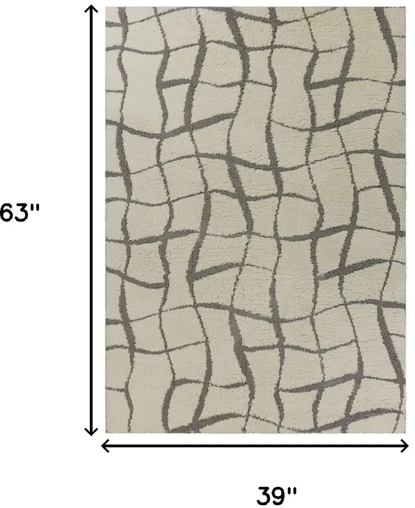 Ivory Abstract Shag Area Rug Photo 3