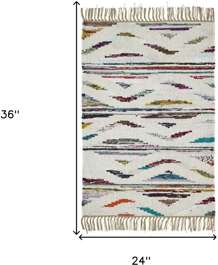 2' x 3' Ivory Orange And Blue Southwestern Area Rug With Fringe Photo 6