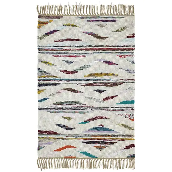Ivory Orange And Blue Southwestern Area Rug With Fringe Photo 1