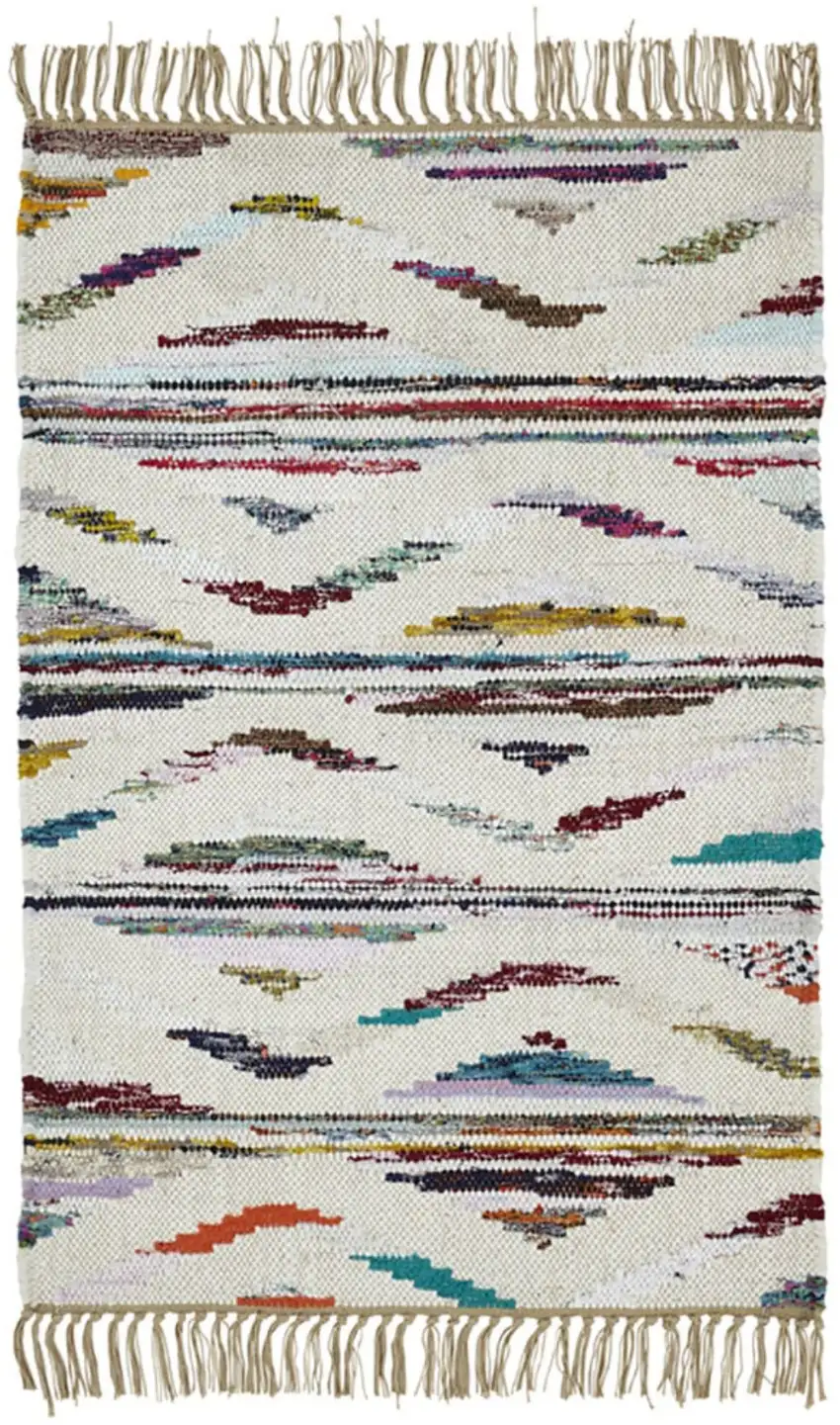 2' x 3' Ivory Orange And Blue Southwestern Area Rug With Fringe Photo 1