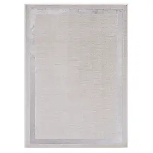 Photo of 7'x10' Ivory Silver Machine Woven Bordered Indoor Area Rug