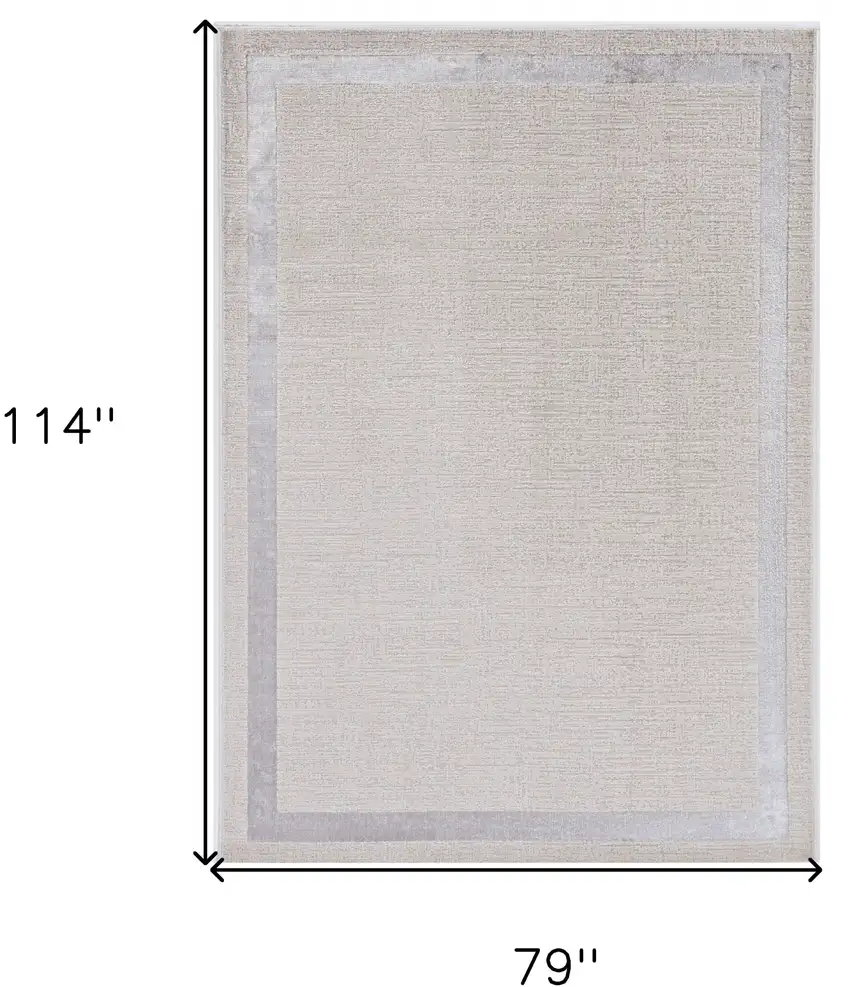 Ivory Silver Machine Woven Bordered Indoor Area Rug Photo 3
