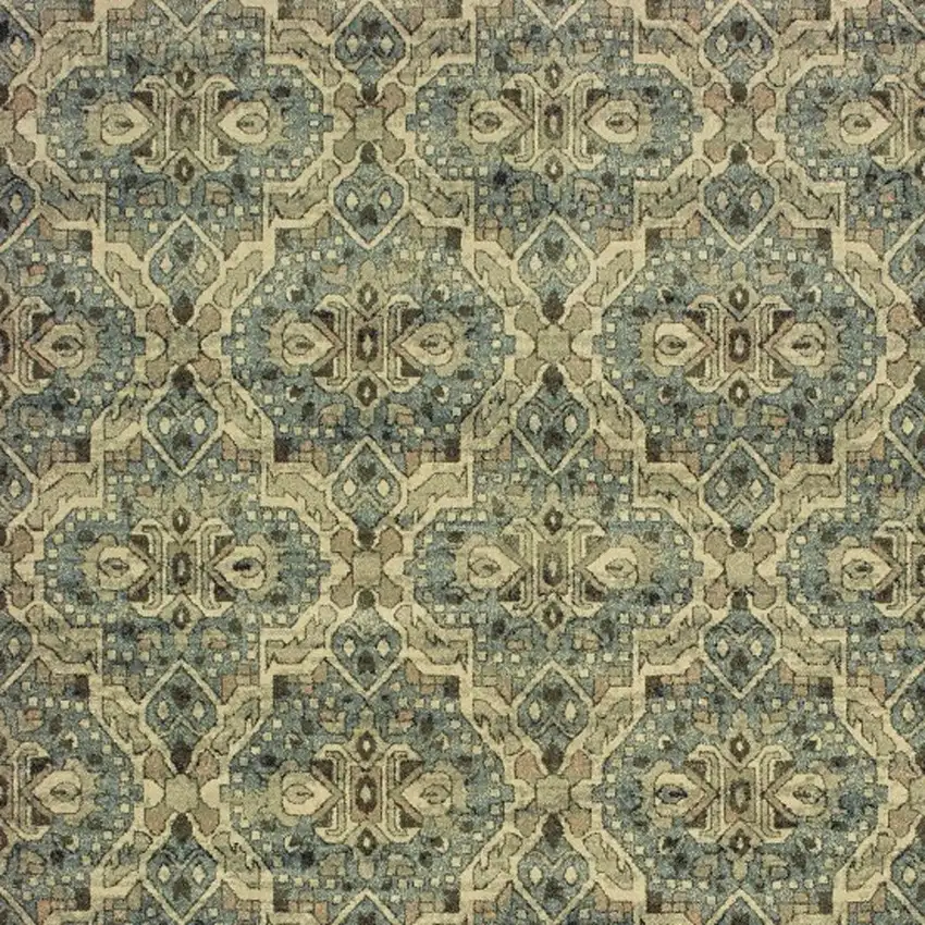 Ivory and Blue Power Loom Area Rug Photo 7