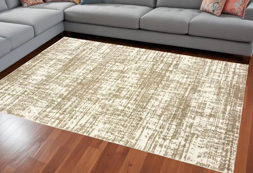 Ivory And Gray Abstract Strokes Area Rug Photo 1