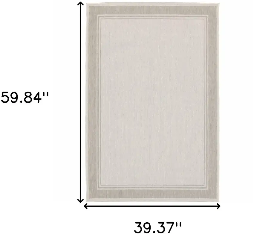 3'x5' Ivory and Gray Bordered Indoor Outdoor Area Rug Photo 12