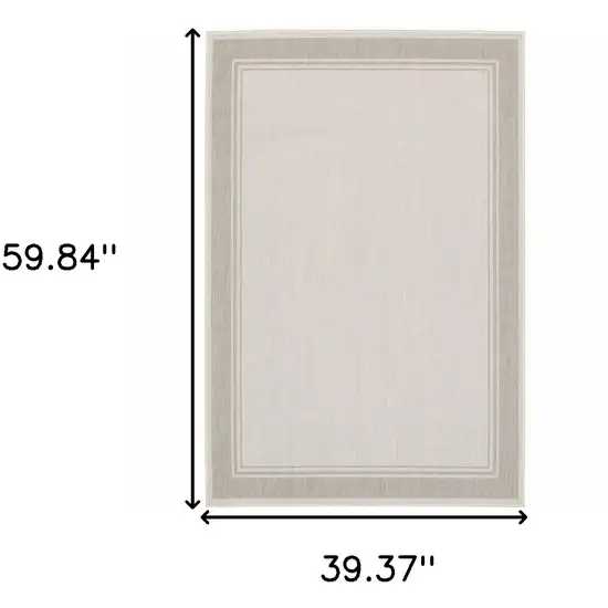 3'x5' Ivory and Gray Bordered Indoor Outdoor Area Rug Photo 12