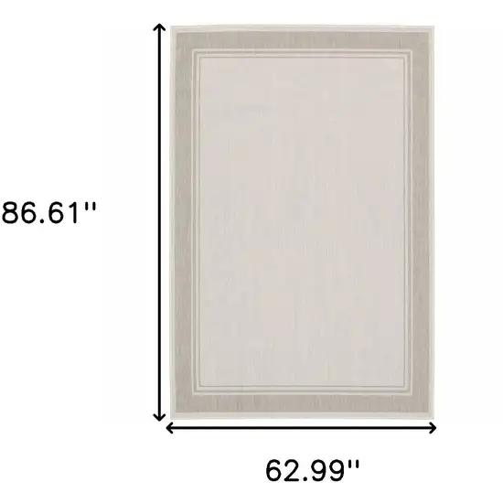 5'x7' Ivory and Gray Bordered Indoor Outdoor Area Rug Photo 12