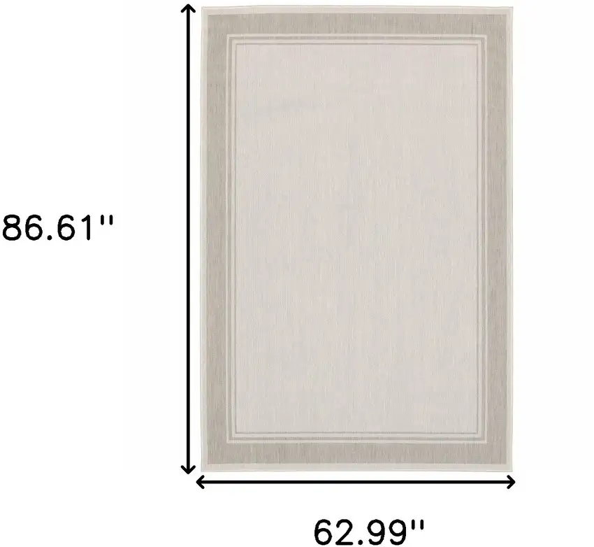 5'x7' Ivory and Gray Bordered Indoor Outdoor Area Rug Photo 12