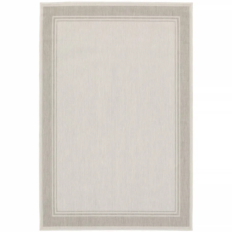 5'x7' Ivory and Gray Bordered Indoor Outdoor Area Rug Photo 1