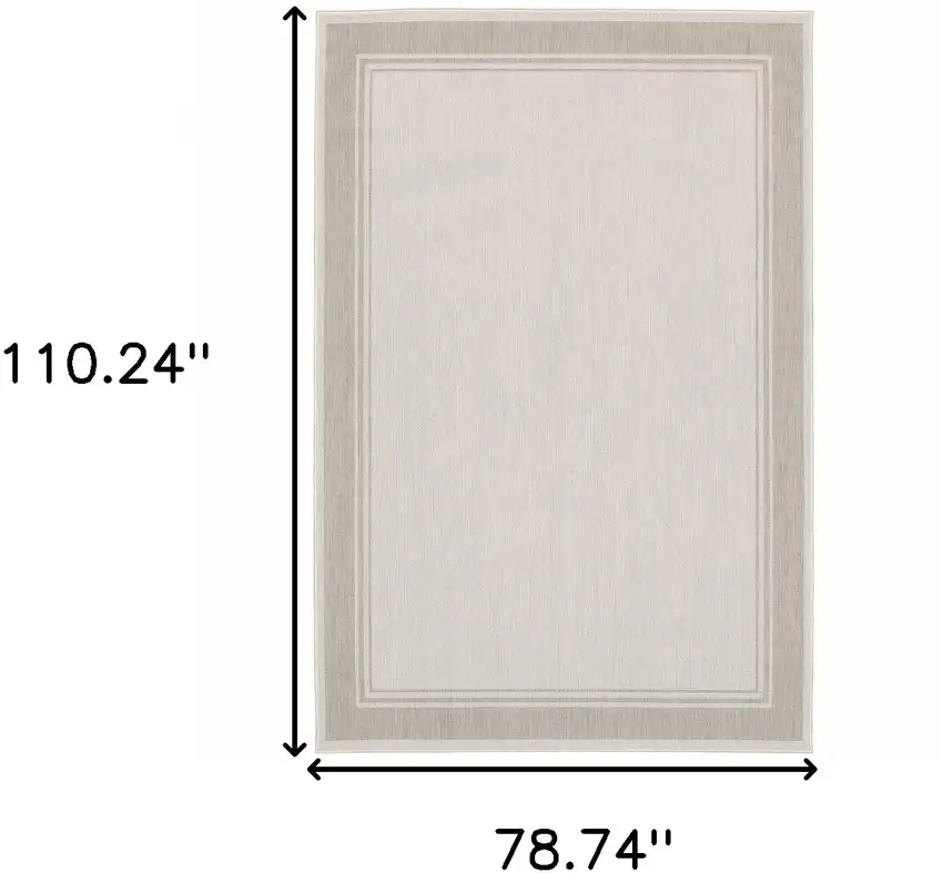 7'x9' Ivory and Gray Bordered Indoor Outdoor Area Rug Photo 12