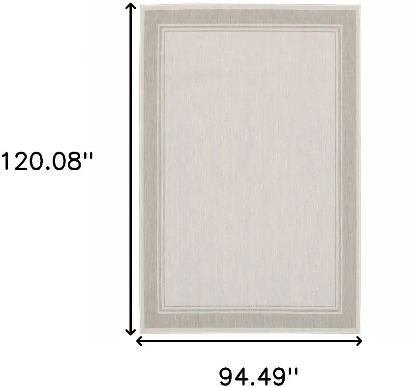 8'x10' Ivory and Gray Bordered Indoor Outdoor Area Rug Photo 12