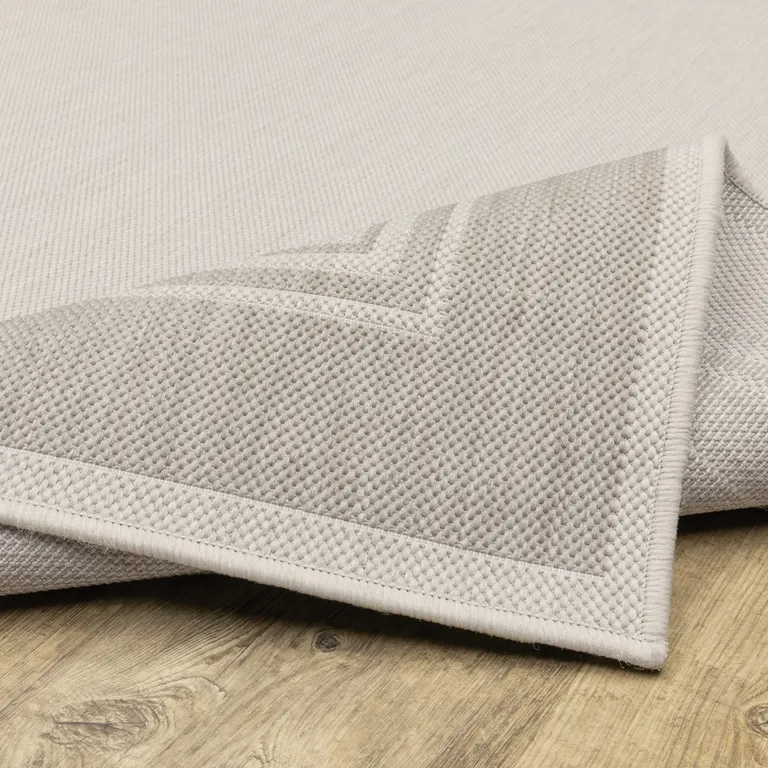 8'x10' Ivory and Gray Bordered Indoor Outdoor Area Rug Photo 5