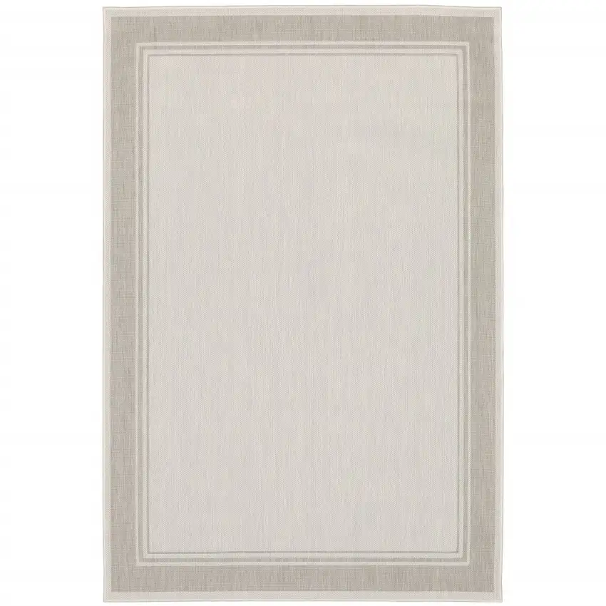 8'x10' Ivory and Gray Bordered Indoor Outdoor Area Rug Photo 11