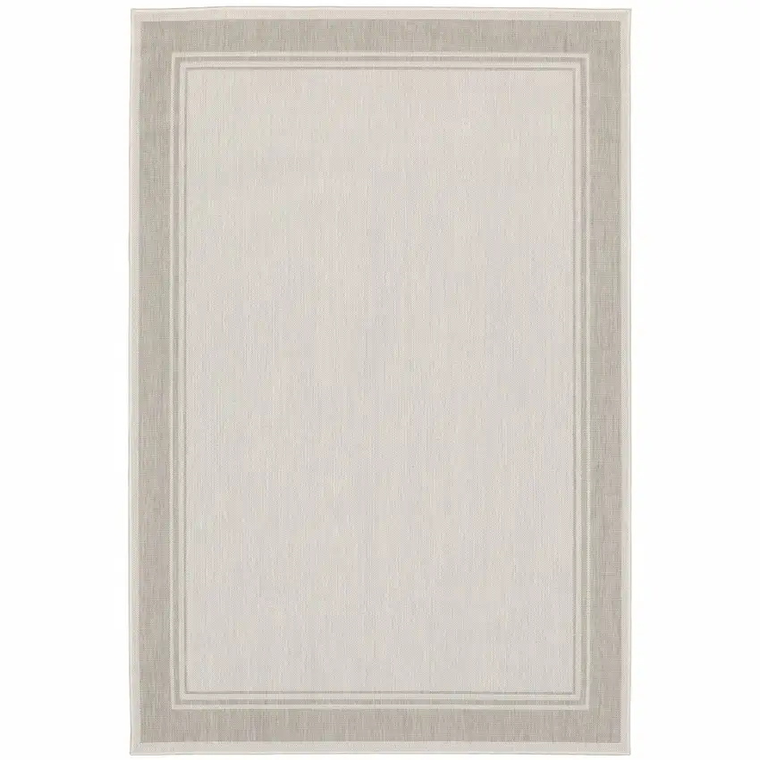 8'x10' Ivory and Gray Bordered Indoor Outdoor Area Rug Photo 1