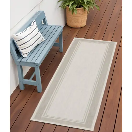 Gray And Ivory Indoor Outdoor Runner Rug Photo 1
