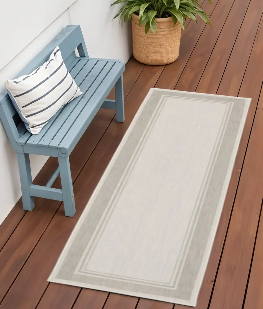 Gray And Ivory Indoor Outdoor Runner Rug Photo 1