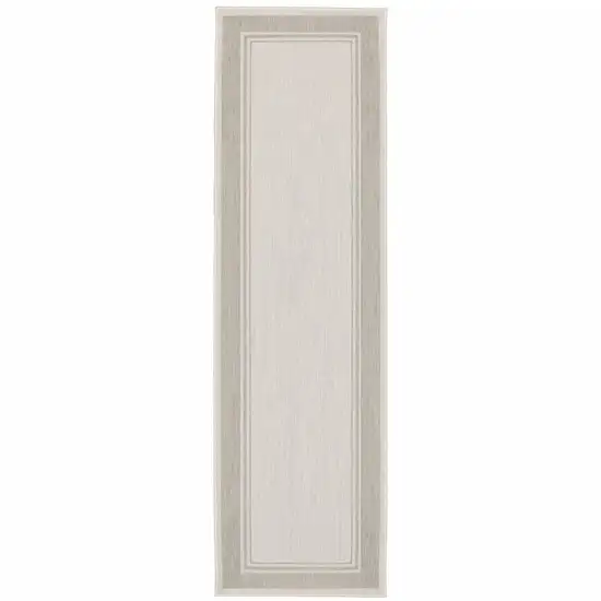 2'x7' Ivory and Gray Bordered Indoor Outdoor Runner Rug Photo 1