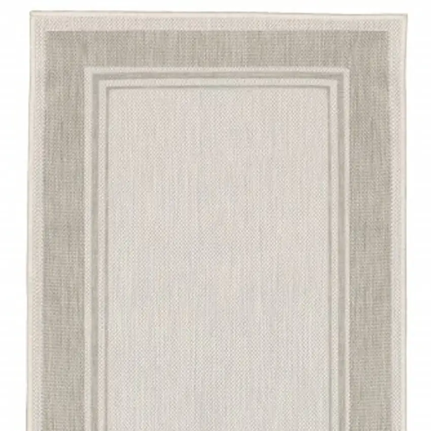 2'x7' Ivory and Gray Bordered Indoor Outdoor Runner Rug Photo 9