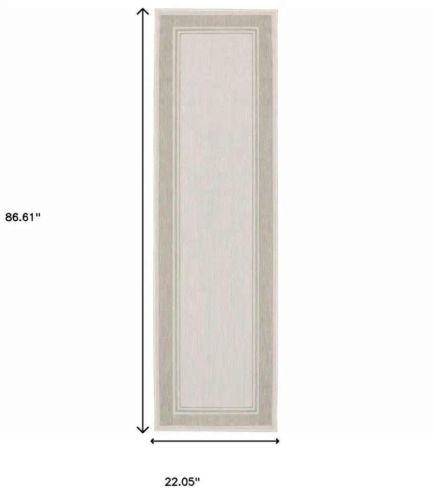2'x7' Ivory and Gray Bordered Indoor Outdoor Runner Rug Photo 10