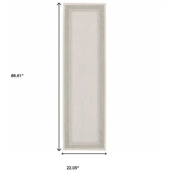 2'x7' Ivory and Gray Bordered Indoor Outdoor Runner Rug Photo 10