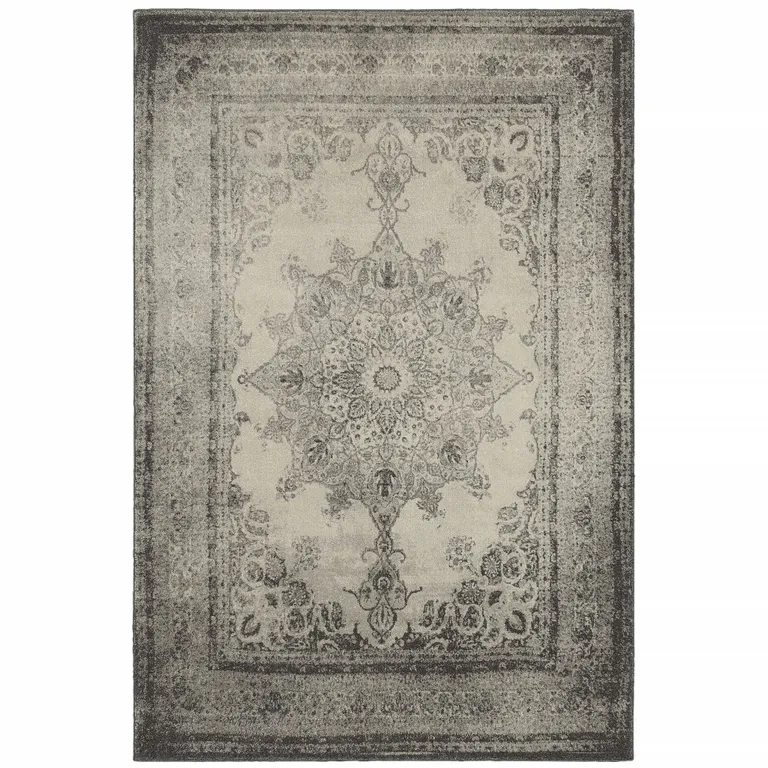 2'x3' Ivory and Gray Pale Medallion Scatter Rug Photo 1