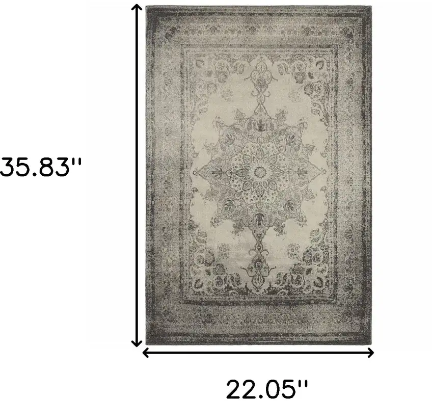 Gray and Ivory Power Loom Area Rug Photo 3