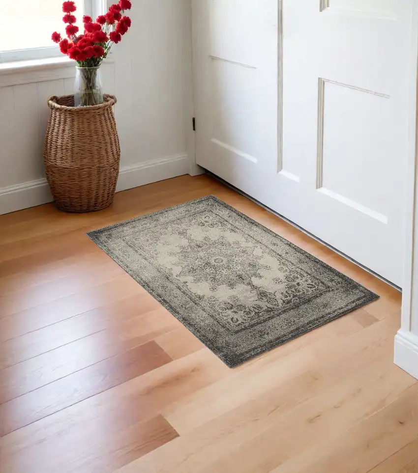 Gray and Ivory Power Loom Area Rug Photo 1