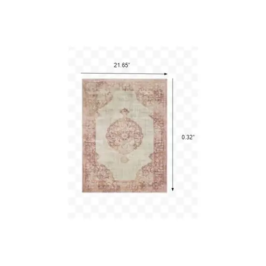 2'x3' Ivory and Pink Medallion Scatter Rug Photo 2