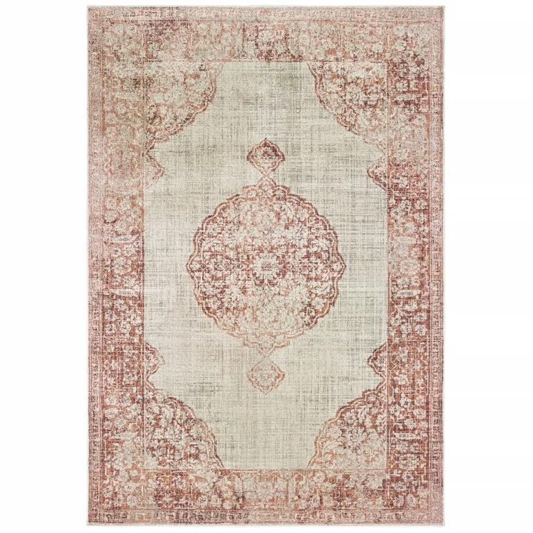 2'x3' Ivory and Pink Medallion Scatter Rug Photo 1