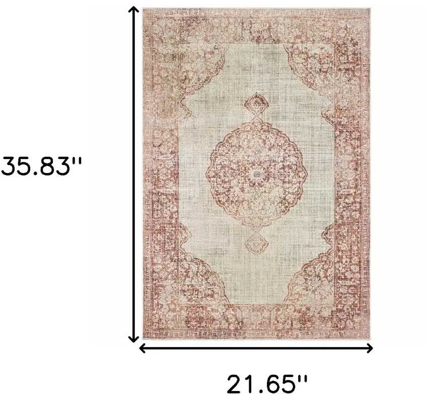 Pink and Ivory Power Loom Area Rug Photo 3