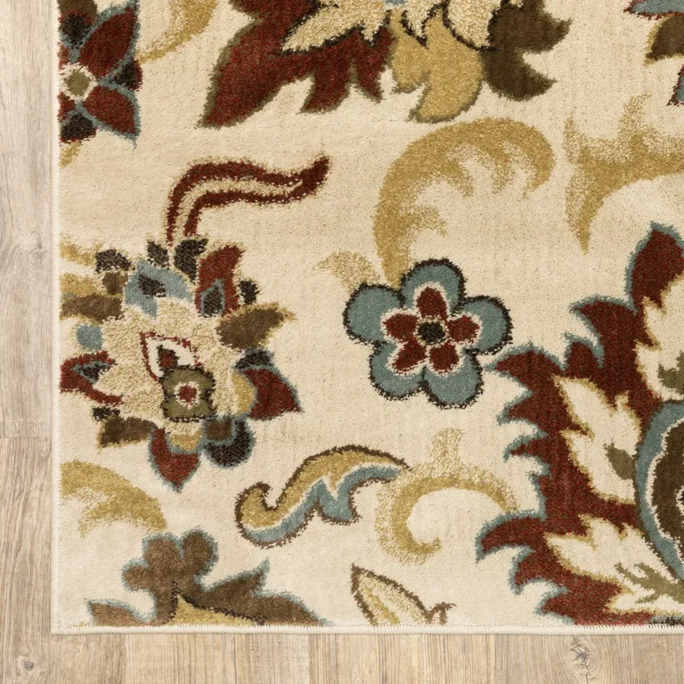 3'x5' Ivory and Red Floral Vines Area Rug Photo 3