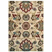 Photo of 3'x5' Ivory and Red Floral Vines Area Rug