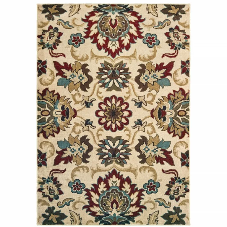 3'x5' Ivory and Red Floral Vines Area Rug Photo 1