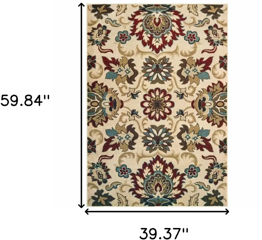 Ivory And Red Floral Vines Area Rug Photo 3
