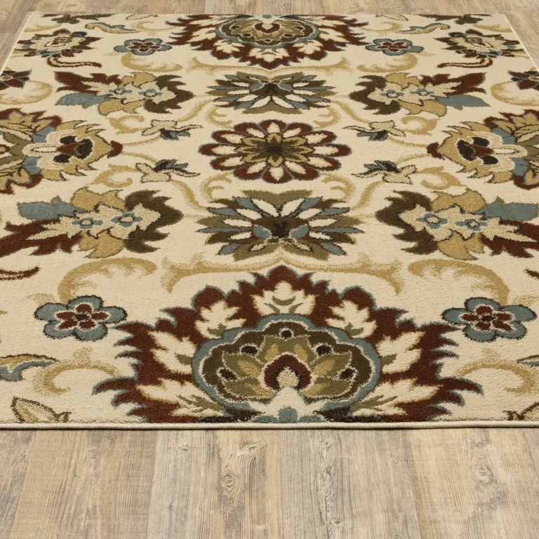 3'x5' Ivory and Red Floral Vines Area Rug Photo 2