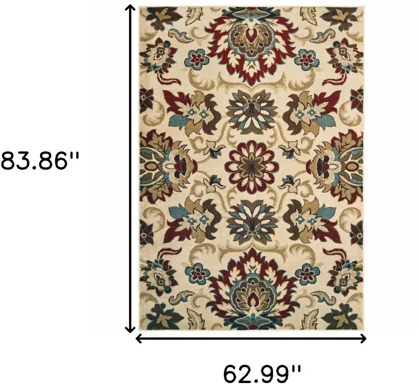 Ivory And Red Floral Vines Area Rug Photo 3