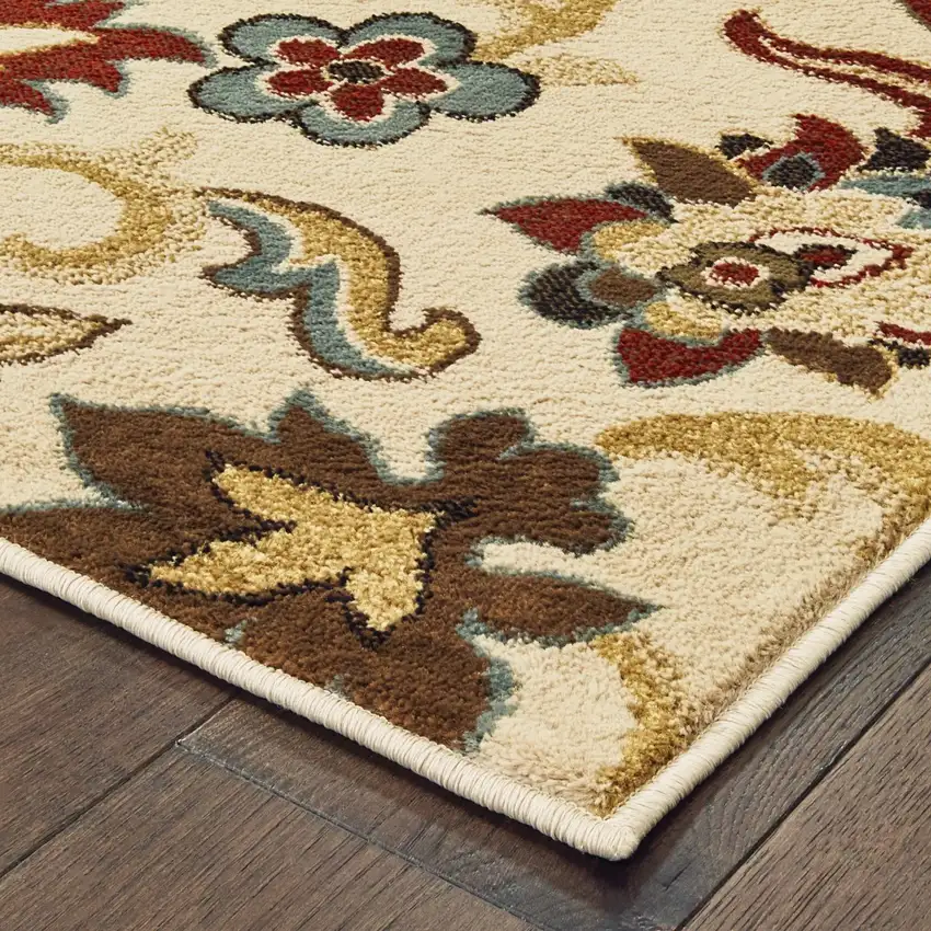 7'x9' Ivory and Red Floral Vines Area Rug Photo 8