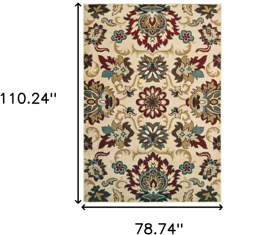 Ivory And Red Floral Vines Area Rug Photo 3