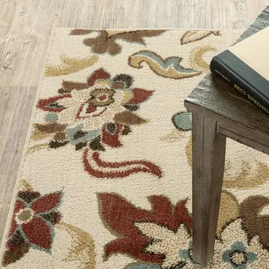 7'x9' Ivory and Red Floral Vines Area Rug Photo 9