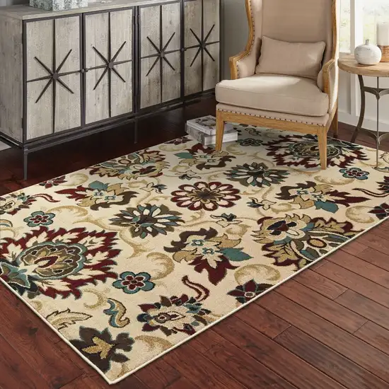 7'x9' Ivory and Red Floral Vines Area Rug Photo 6
