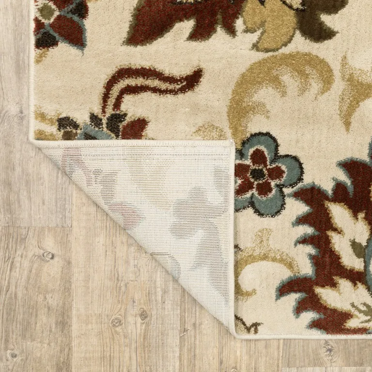 7'x9' Ivory and Red Floral Vines Area Rug Photo 5