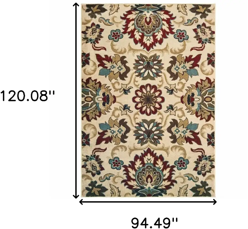 Ivory And Red Floral Vines Area Rug Photo 3