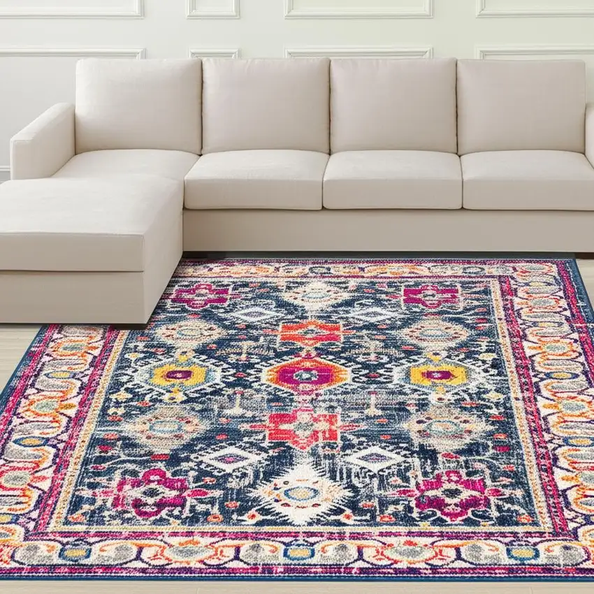 Navy Traditional Decorative Area Rug Photo 2