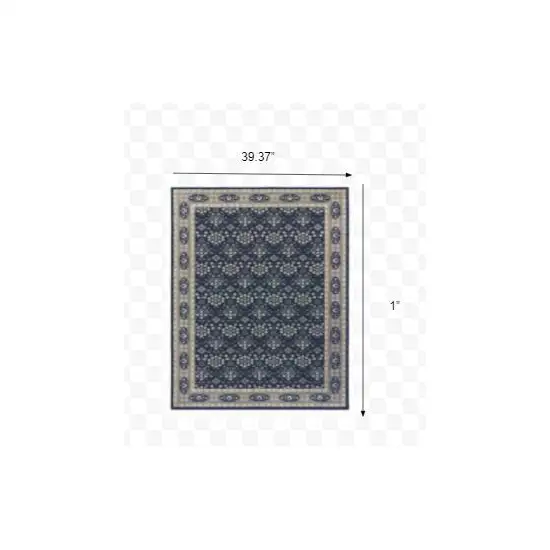 2'x3' Navy and Gray Floral Ditsy Scatter Rug Photo 2