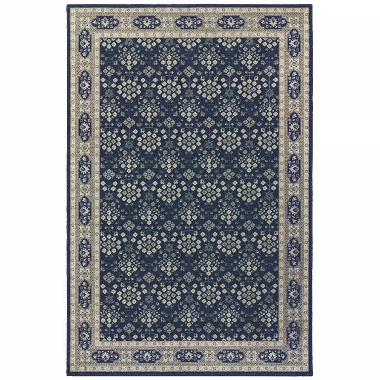 2'x3' Navy and Gray Floral Ditsy Scatter Rug Photo 1