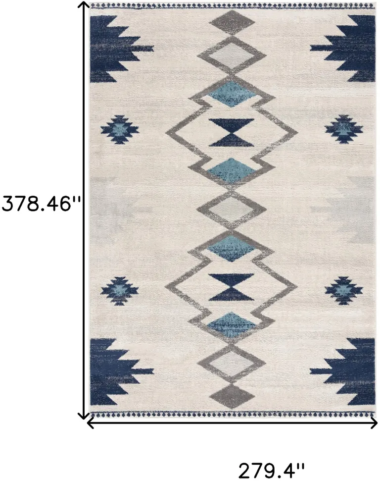 9' x 13' Navy and Ivory Tribal Pattern Area Rug Photo 1